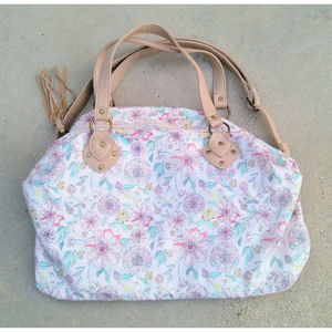 Floral Print Shoulder Bag Large Mossimo Tan Muted Colors Inside Pockets
